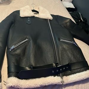 All saints men’s leather jacket with fur inside